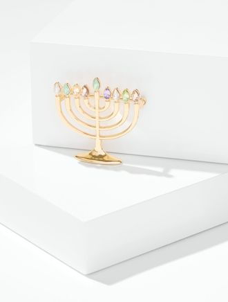 Talbots Modern Menorah Brooch - Multi/Gold - 001 Talbots