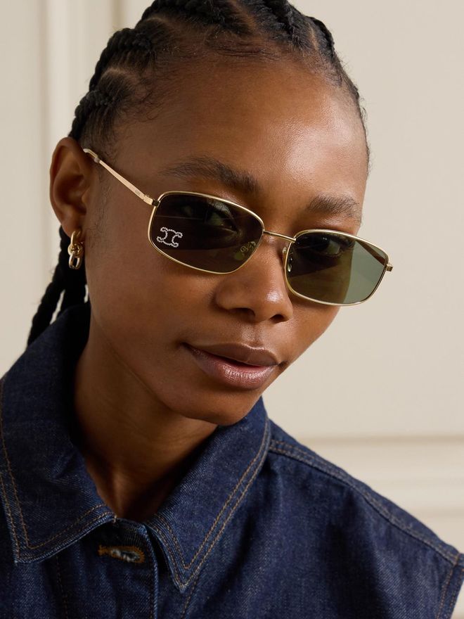 Celine Triomphe Crystal embellished Square frame Gold tone Sunglasses from 410.00 on Stylight