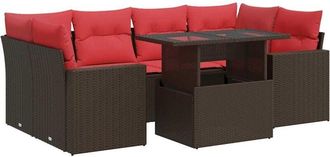 vidaXL 7 Piece Garden Sofa Set with Cushions Brown Poly Rattan Acacia Vidaxl