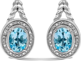 House of Brilliance Sterling Silver Oval Blue Topaz and Diamond Accent Twist and Halo Drop Earrings at Nordstrom
