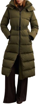 Reiss Colette Quilted Longline Puffer Jacket in Khaki at Nordstrom, Size X-Small