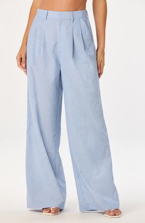 ASTR the Label Linsey Pinstripe Wide Leg Cotton & Linen Pants in Blue Stripe at Nordstrom, Size X-Large