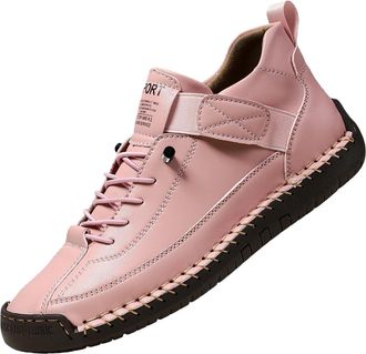 Generic Womens Leather Sneakers, 2025 Handmade Soft Comfort & Arch Support Orthopedic Boots Shoes, Slip On (Pink,11.5)