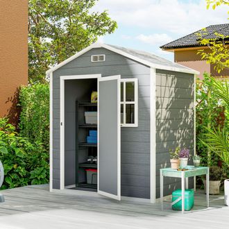 OUTSUNNY 6 x 4ft Resin Garden Shed with Floor & Window, Grey