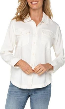 Liverpool L.A. Stretch Linen Blend Shacket in White at Nordstrom Rack, Size X-Large