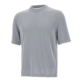 Eleventy Crew Neck Short-Sleeve T-Shirt - male - Eleventy - Round-neck Knitwear - Blue - XL - Knitwear