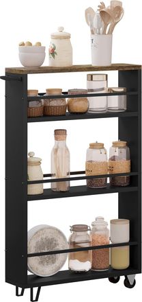 Woltu Carrito De Almacenamiento Delgado Para Cocina Y Ba&ntilde;o, Ahorra Espacio, 3 Estantes, Marr&oacute;n R&uacute;stico Negro - Woltu