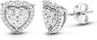 Vir Jewels 1/5 cttw 64 Stones Round Lab Grown Diamond Studs Earrings.925 Sterling Silver Prong Set Heart Shape