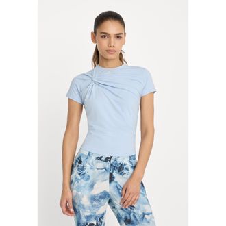 Good American Womens Super Stretch Twist T-Shirt | Sky, Size Medium | Good American by Khlo&Egrave; Kardashian