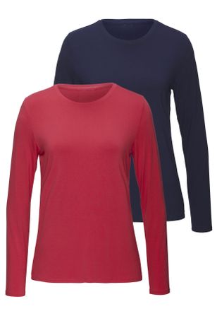 Lascana Langarmshirt LASCANA aus weichem Viskose-Stretch, Damen, Gr. 32/34, pink (pink, navy), Single Jersey, Obermaterial: 95% Viskose, 5% Elasthan, unifarbe