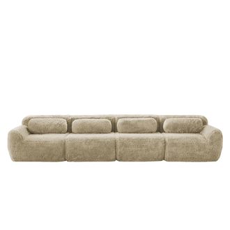 STILVORA Sof&aacute; Modular 4 Plazas En Tela Aterciopelada Con Base Antideslizante, Asiento Amplio Y 4 Cojines, Caqui Claro