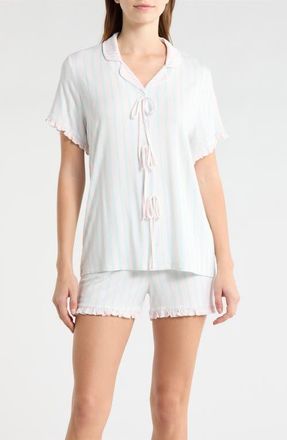 French Connection Bow Detail Stripe Short Pajamas in Blue/Pink Stripe at Nordstrom, Size X-Large