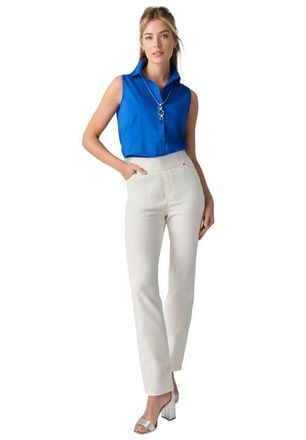 Jessica London Comfort Waist Stretch Denim Straight Leg Jean in Blue Floral Embroidery at Nordstrom, Size 24