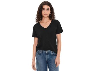 Mod-o-doc Short Sleeve V-Neck Boxy T-Shirts Womens Clothing Black 1 : LG (US 12-14), Cotton