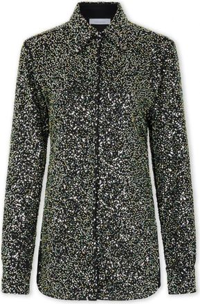 Paco Rabanne Zwart Paillet Geborduurde Crepe Shirt - Dames - Overhemden - Zwart - XS - Pailletten - Overhemden