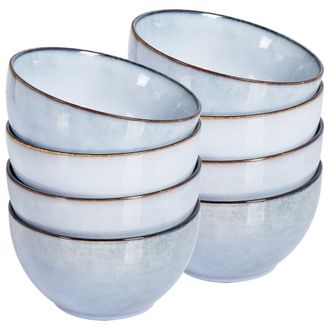 Beliani Beliani - Conjunto De 8 Cuencos De Gres Caol&iacute;n Artesanal Acabado Esmalte Reactivo Azul Claro Juniper
