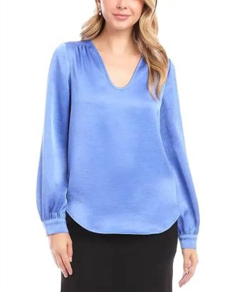 Karen Kane Satined Shirred Blouse In Periwinkle