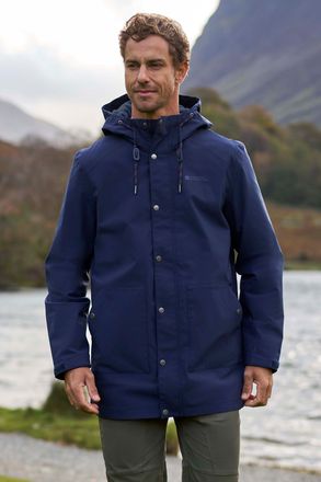 Mountain Warehouse Foxtail Mens Long Fleece Lined Jacket with Adjustable Hood Waterproof Coat Navy