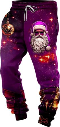 Generic Mens Christmas Jogging Bottoms Training Sweatpants Xmas Joggers Long Cargo Work Trousers Baggy Pants with Drawstring Loungewear Regular Fit for Workou
