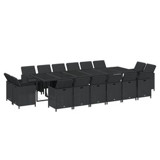 vidaXL Set Comedor De Jard&iacute;n 17 Pzas Con Cojines Rat&aacute;n Sint&eacute;tico Negro Vidaxl