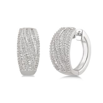 DiamondMuse 1.00 Carat T.W. Sterling Silver Diamond Huggie Hoop Earrings for Women