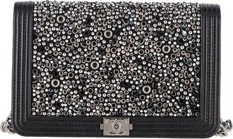 Chanel Black Sheep Leather Old Medium Boy Beaded Shoulder Bag (Authentic Pre- Loved)