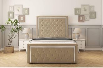 Sloomy Sofia Chrome Coniston Bed Frame With 50 Upholstered Headboard in Cream | Size: Super King