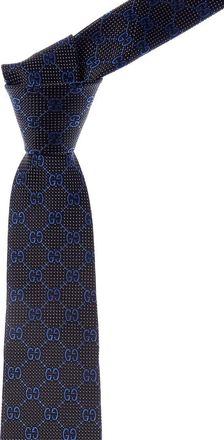 Gucci Black & Blue Interlocking G Silk Tie
