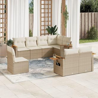 vidaXL Juego De Sof&aacute;s De Jard&iacute;n Con Cojines Beige 8 Pzas Rat&aacute;n Pe Vidaxl