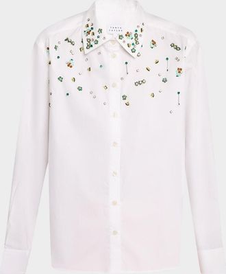 Tanya Taylor Margaux Embellished Button-Front Shirt