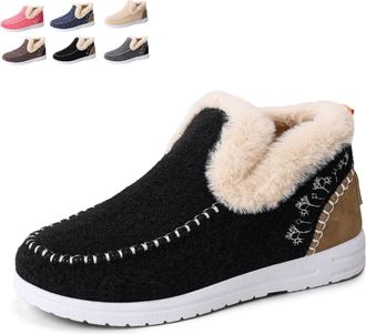 Generic 2026 New Womens Winter Plush Lined Flat Shoes Comfy Orthopedic Arch Support Outdoor Walking Shoes Non-Slip Ankle Snow Boots (Black,6.5)