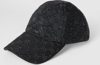 Gucci GG Canvas Baseball Hat With Crystals, Size XXS, Black