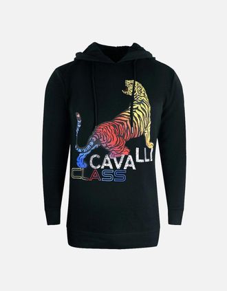 Roberto Cavalli Mens Cavalli Class Bold Tiger Logo Black Hoodie - Size: 42