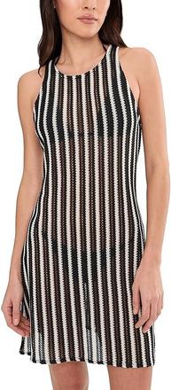 BECCA by Rebecca Virtue Cabo High Neck Stripe Dress Womens Swimwear Black/Natural : MD, Polyester/Spandex