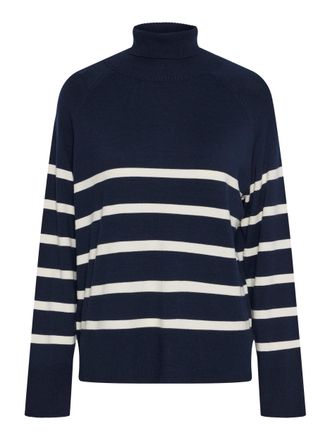 Pieces Rollkragenpullover PIECES PCSIA LS ROLLNECK KNIT NOOS BC, Damen, Gr. S, blau (sky captain stripes:wei&szlig;), Strick, Obermaterial: 52% Viskose, 28% Polyes