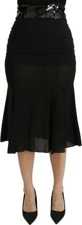 Dolce & Gabbana Womens Black Mermaid High Waist Midi Silk Skirt Polyester Elastane