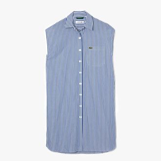 Lacoste Womens Sleeveless Loose Fit Striped Poplin Dress in Stripes - Blue & White Cotton - Size 6 UK