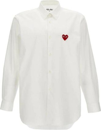 Comme Des Gar&ccedil;ons Camicia con Logo a Cuore in Popeline di Cotone - - Shirts - Uomo - Bianco - M
