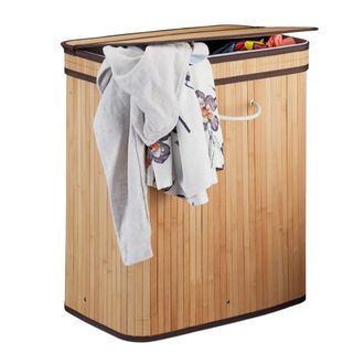 Relaxdays Cesto Ropa Sucia Rectangular Con 2 Compartimentos, Cubo Colada, Canasta Con Tapa, Bamb&uacute;, 95 L, Natural - Relaxdays