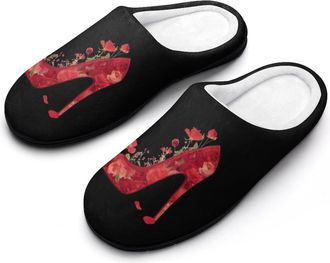 Generic High Heel with Rose Flowers Funny Mens Cotton Slippers Soft Non-Slip Rubber Sole House Slipper Indoor Outdoor