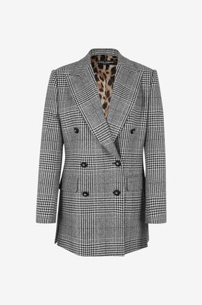 Dolce & Gabbana Doppelreihiger Wollblazer mit Glencheck-Karos, Damen, Grau, 38
