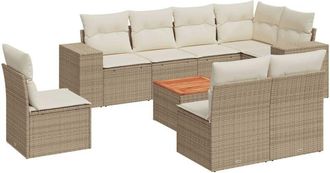 vidaXL Set De Sof&aacute;s De Jard&iacute;n 9 Pzas Con Cojines Rat&aacute;n Sint&eacute;tico Beige Vidaxl