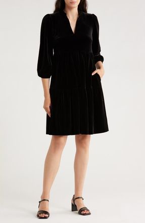 Vince Camuto Puff Sleeve Tiered Velvet Dress in Black at Nordstrom Rack, Size 12