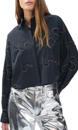 Rag & Bone Beatrice Beaded Embroidered Button-Up Shirt in Black Embroidered at Nordstrom Rack, Size X-Large