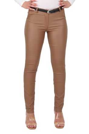 Malito more than fashion Malito - Womens Chino Trousers - Chic Elastic Leather Look Trousers - Festive Elegant Stretch Womens Trousers 1031 (S-XXL), light brown, L