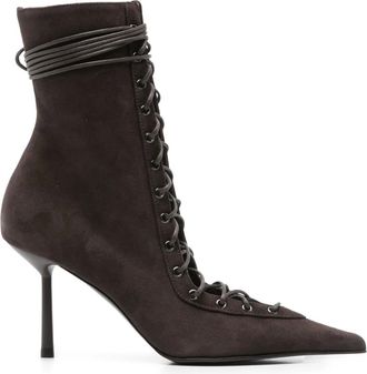 Le Silla 80 mm Colette enkellaarzen met puntige neus en veters - Bruin