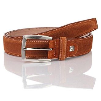 Lindenmann G&uuml;rtel Herren Volllederg&uuml;rtel aus Veloursleder, 35 mm breit, k&uuml;rzbar, G&uuml;rtel, Lederg&uuml;rtel, Velours-G&uuml;rtel, cognac, Gr&ouml;&szlig;e/Size:95, Farbe/Color:braun