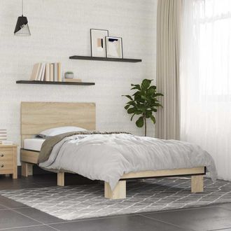 vidaXL Estructura Cama Madera Ingenier&iacute;a Metal Roble Sonoma 75x190 Cm Vidaxl