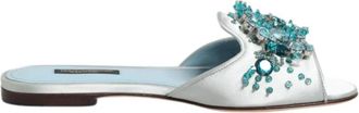 Dolce & Gabbana Kralen versierde leren instappers - Dames - Sandalen - Blauw - 35 EU - Leer - Schoenen