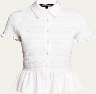 Veronica Beard Ellisandra Smocked Short-Sleeve Top